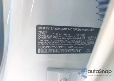 2016 BMW X3 xDrive35I z USA, uszkodzony, nr VIN 5UXWX7C55G0K36948